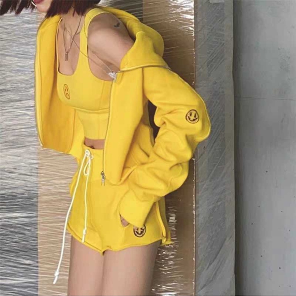 Smfk Smiley Face Sporty Shorts, Zipped Hoodie & Tank Medium New